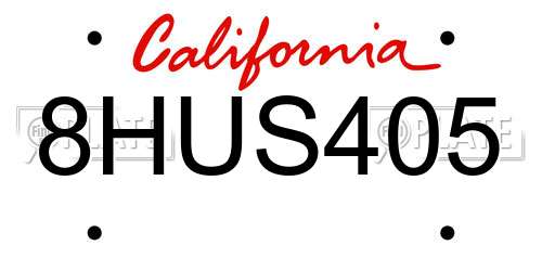 8HUS405 California License Plate