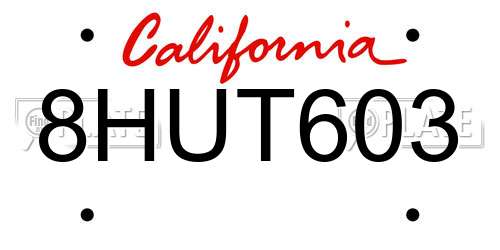 8HUT603 California License Plate