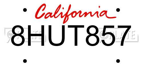 8HUT857 California License Plate