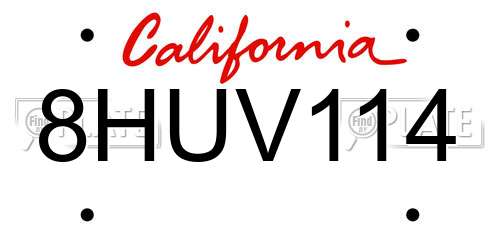 8HUV114 California License Plate