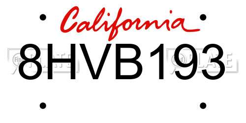 8HVB193 California License Plate