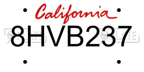 8HVB237 California License Plate
