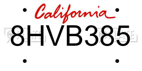 8HVB385 California License Plate
