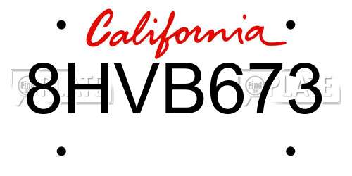 8HVB673 California License Plate