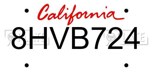 8HVB724 California License Plate
