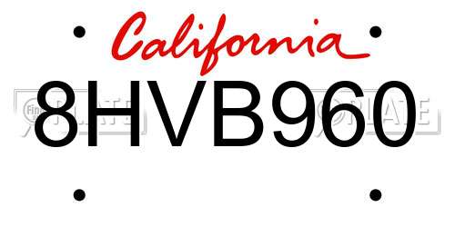 8HVB960 California License Plate