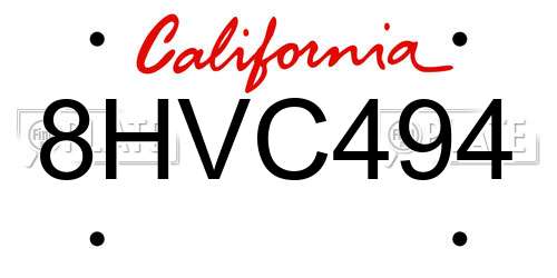 8HVC494 California License Plate