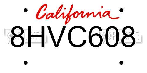 8HVC608 California License Plate