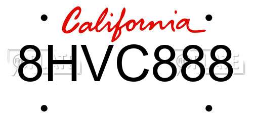 8HVC888 California License Plate