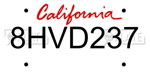 8HVD237 California License Plate