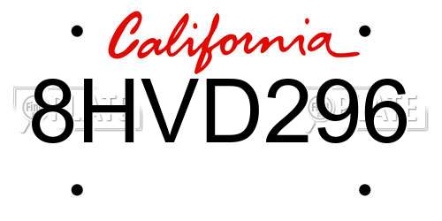 8HVD296 California License Plate