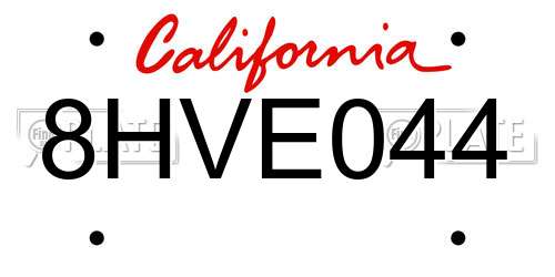 8HVE044 California License Plate