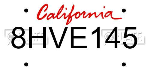 8HVE145 California License Plate