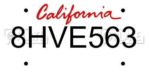 8HVE563 California License Plate