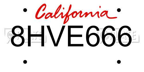 8HVE666 California License Plate