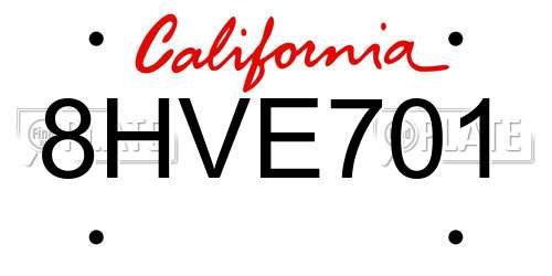 8HVE701 California License Plate