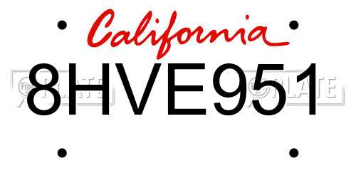8HVE951 California License Plate