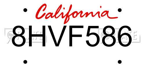 8HVF586 California License Plate