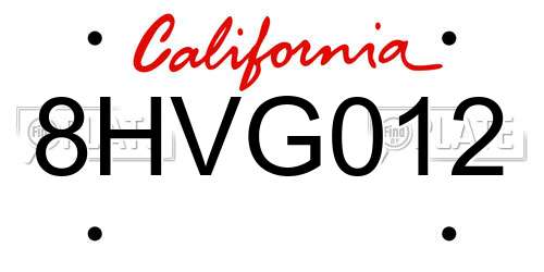 8HVG012 California License Plate