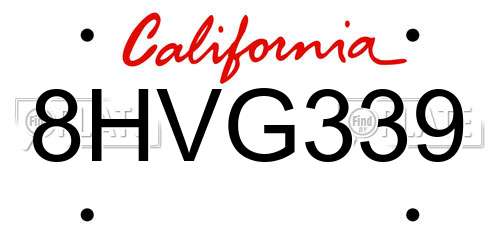 8HVG339 California License Plate
