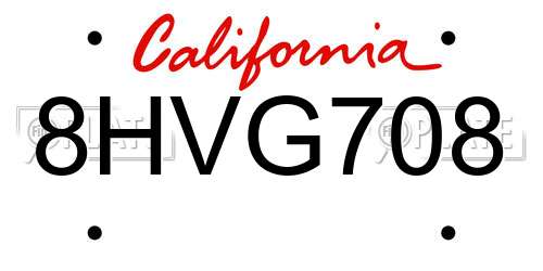 8HVG708 California License Plate