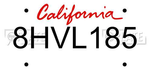 8HVL185 California License Plate