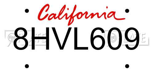 8HVL609 California License Plate