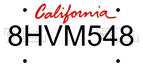 8HVM548 California License Plate