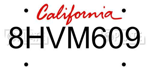 8HVM609 California License Plate