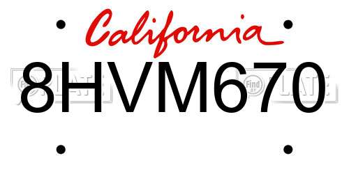 8HVM670 California License Plate