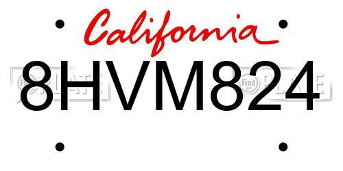 8HVM824 California License Plate