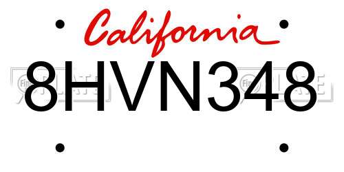 8HVN348 California License Plate