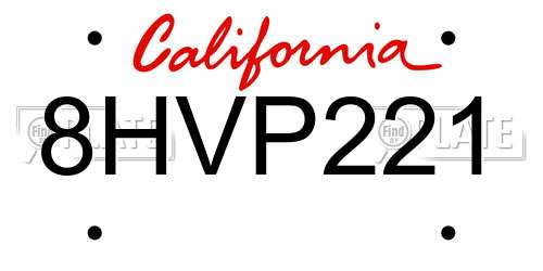 8HVP221 California License Plate