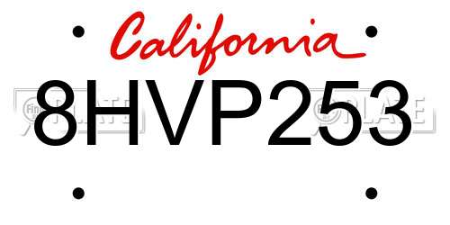 8HVP253 California License Plate