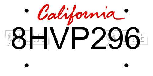8HVP296 California License Plate