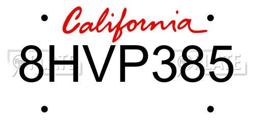 8HVP385 California License Plate