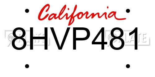 8HVP481 California License Plate