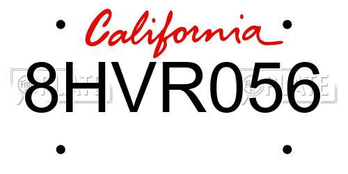 8HVR056 California License Plate