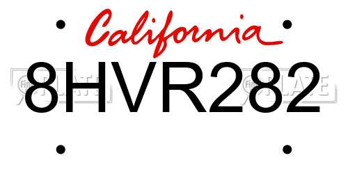 8HVR282 California License Plate