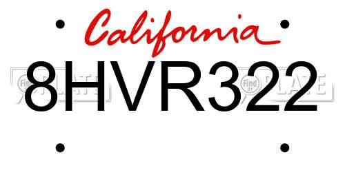 8HVR322 California License Plate