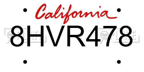 8HVR478 California License Plate