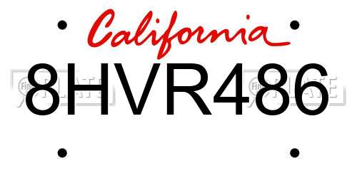 8HVR486 California License Plate