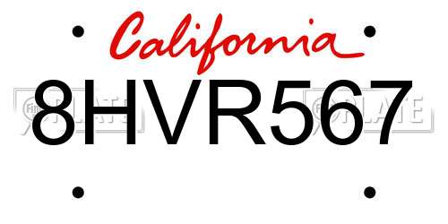 8HVR567 California License Plate