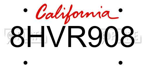 8HVR908 California License Plate
