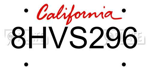 8HVS296 California License Plate