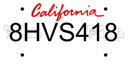 8HVS418 California License Plate