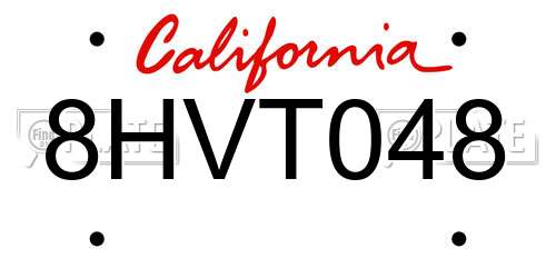 8HVT048 California License Plate