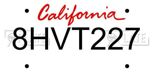 8HVT227 California License Plate