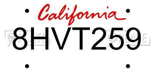 8HVT259 California License Plate
