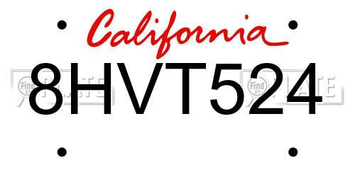 8HVT524 California License Plate
